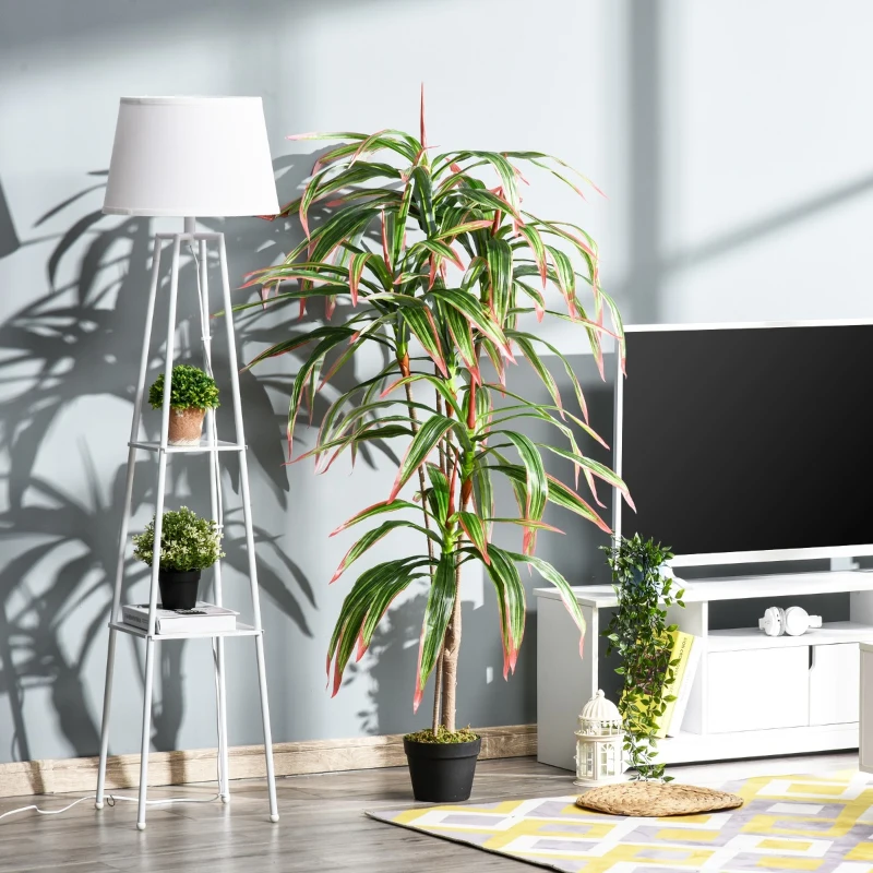 Outsunny Yucca Artificial com Pote Planta Dracaena de 93 Folhas Árvore Sintética Realística Decorativa Ø18x165 cm Verde