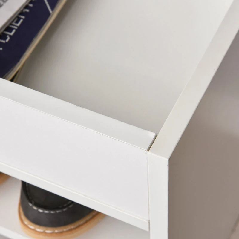 HOMCOM Sapateira com Assento Almofadado 2 Prateleiras e 1 Gaveta 63x30,5x45,5 cm Branco