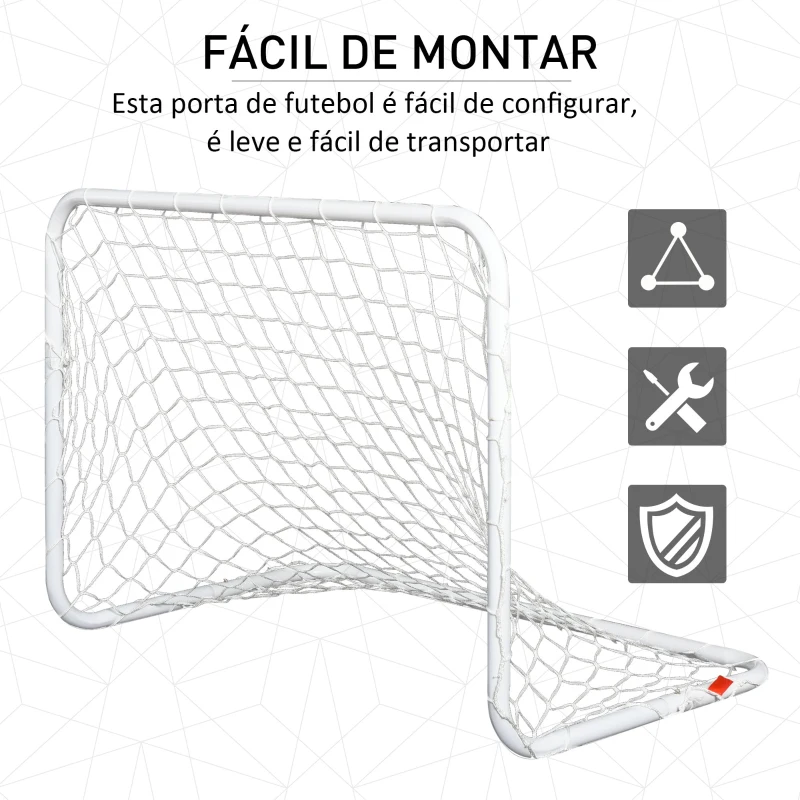 HOMCOM Conjunto de 2 balizas de futebol com rede e bola para crianças e adultos 78x46x 56cm Branco