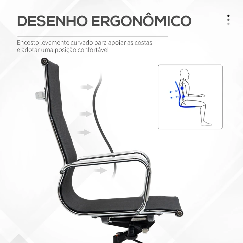 Vinsetto Cadeira de Escritório Ergonómica Cadeira de Escritório Giratória com Altura Ajustável Apoio para os Braços Alto Transpirável 56x59x110-120cm Preto
