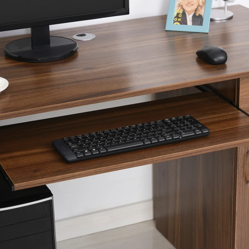 HOMCOM Secretária para escritório com prateleiras de armazenamento gaveta bandeja do teclado 120x 60x 74cm Cor de noz