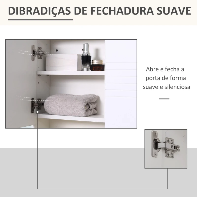 Kleankin Armário Casa de Banho com Espelho Móvel Auxiliar Montado na Parede com Prateleira Aberta e 2 Portas com Prateleira Interior Ajustável 54x15x55cm Branco