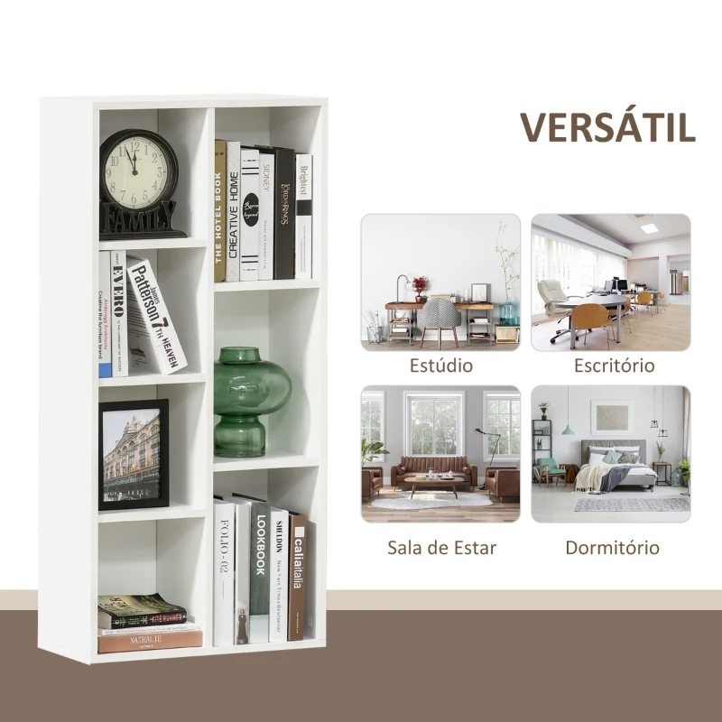 HOMCOM Estante para Livros Estante de Madeira com 7 Compartimentos de Armazenamento Plantas Arquivos para Sala de Estar Dormitório Escritório 50x24x106cm Branco