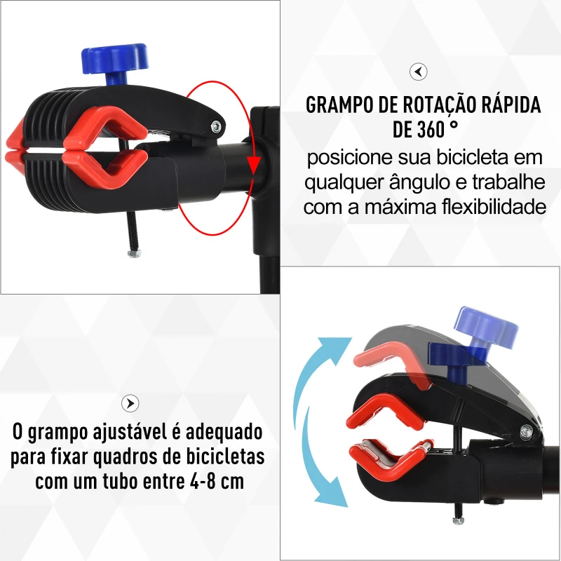 HOMCOM Suporte de Reparo de Bicicleta Dobrável e Estábulo Ajustável a 110-180 cm com 4 Pernas Preto