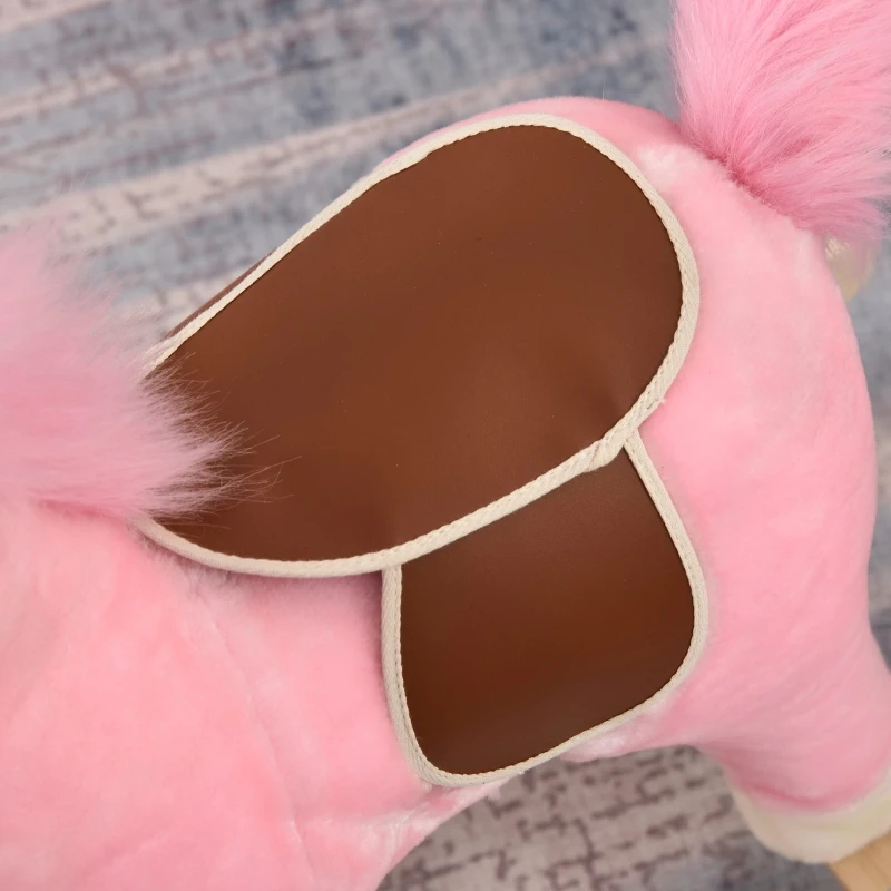 HOMCOM Cavalo Baloiço para Crianças Cavalo Baloiço de Pelúcia Suave com Música Relinchos Sons de Galope Boca e Cauda Móveis 65x32,5x61 cm Rosa