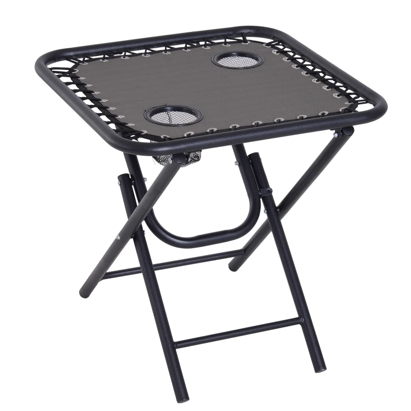 Outsunny Conjunto de 1 Mesa e 2 Espreguiçadeiras Conjunto de Exterior Dobrável e Portátil para Jardim Praia Relaxante com Encosto Reclinável Textilene Aço Cinza