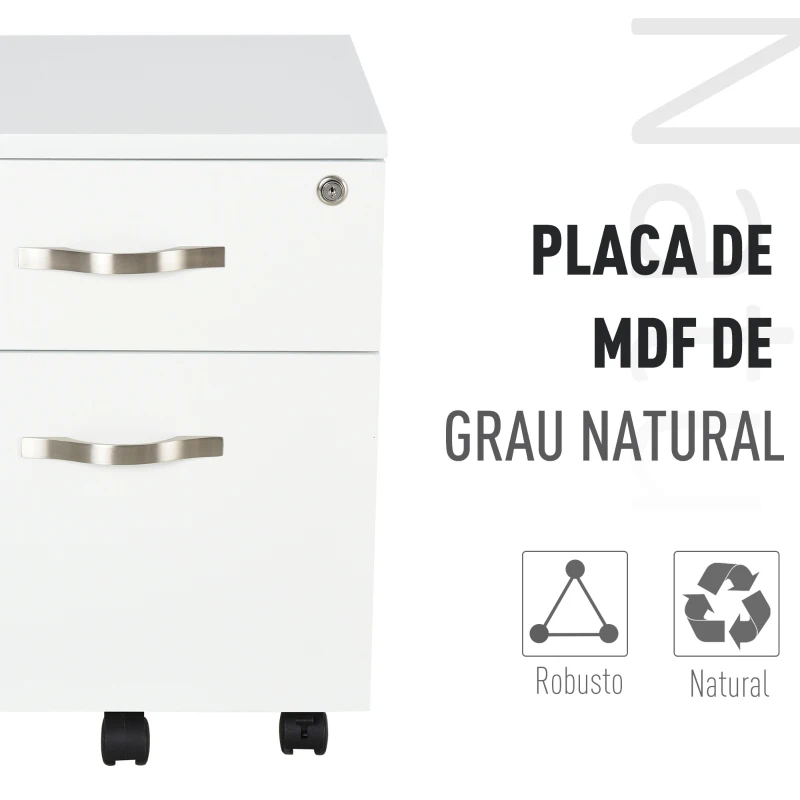 HOMCOM Bloco de Gavetas para Escritório Móvel de Arquivos com 5 Rodas Fechadura para Secretária Casa 40x45.5x52.5 cm Branco
