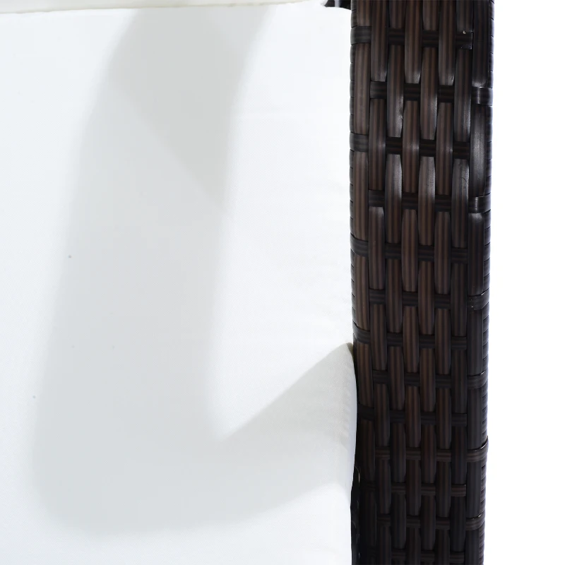 Outsunny conjunto de 2 Espreguiçadeiras + 1 Mesa de vime para Jardim ou varanda Cadeiras com Almofada e Encosto Ajustável a 5 Níveis - Creme e Castanho