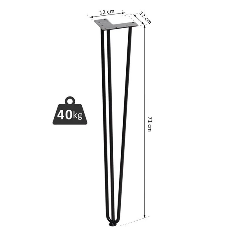 HOMCOM Pernas de mesa tipo pernas de garfo de 4 peças 3 hastes Pés de aço resistentes para móveis com protetores pretos Acessórios incluídos 12x12x71cm