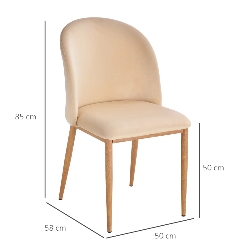 HOMCOM Conjunto de 2 cadeiras de sala de jantar moderno assento estofado ergonômico 50x58x85 cm Bege