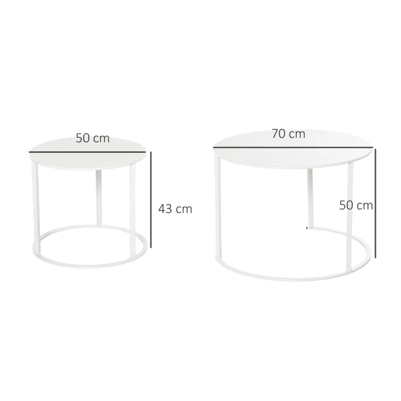 Outsunny Conjunto de 2 Mesas de Centro Redondas de Metal para Sala  Jardim Carga Máxima de 25 kg Φ70x50 cm Branco