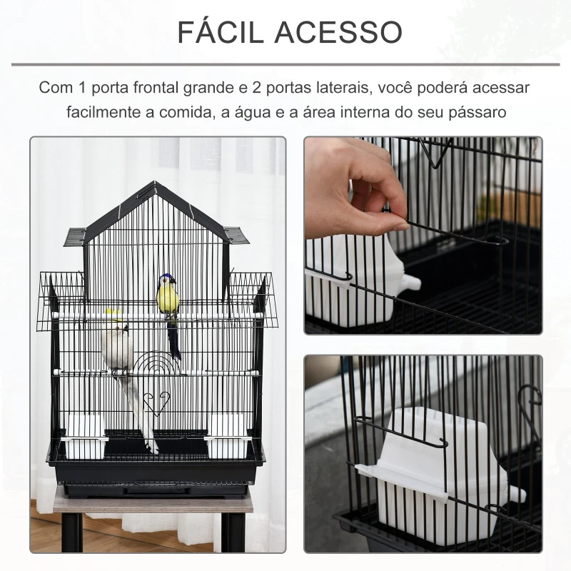 PawHut Gaiola de metal com bandeja removível para periquitos tentilhões  canários 51x40x67 cm preto
