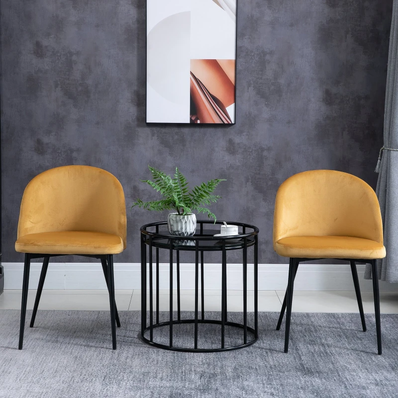 HOMCOM Conjunto de 2 Cadeiras de Sala de Jantar com Asento e Encosto Acolchoados Estofadas em Veludo 49x50x77 cm Caramelo
