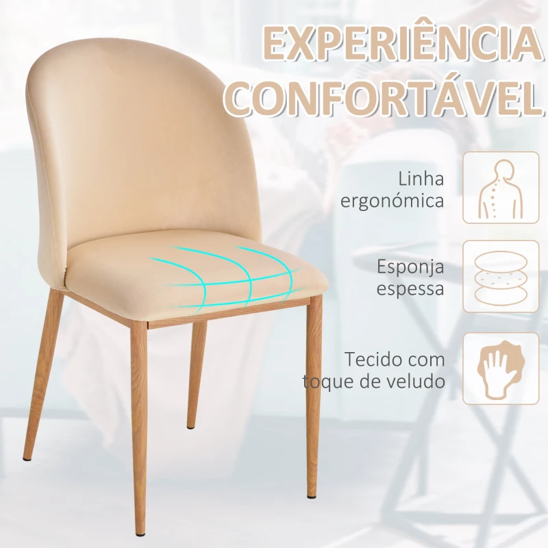 HOMCOM Conjunto de 2 cadeiras de sala de jantar moderno assento estofado ergonômico 50x58x85 cm Bege