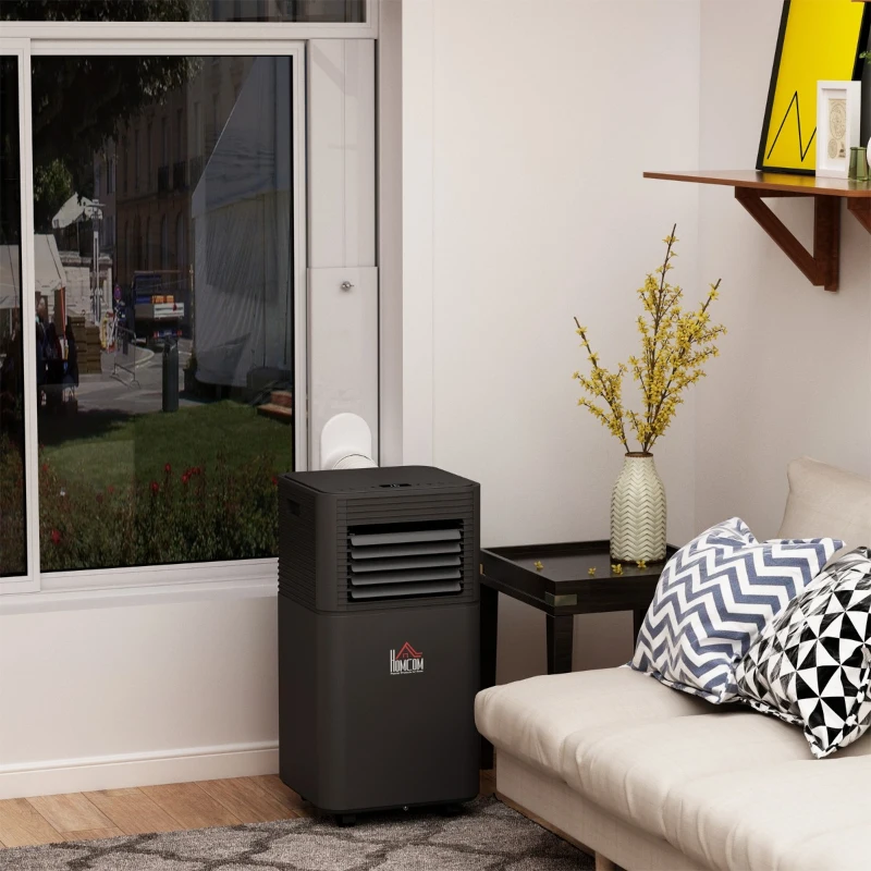 HOMCOM Ar Condicionado Portátil 5000BTU 4 em 1 Desumidificador Refrigerador R290 Móvel com 2 Velocidades Controlo Remoto Ecrã LED Temporizador 30,5x32,5x68cm Preto