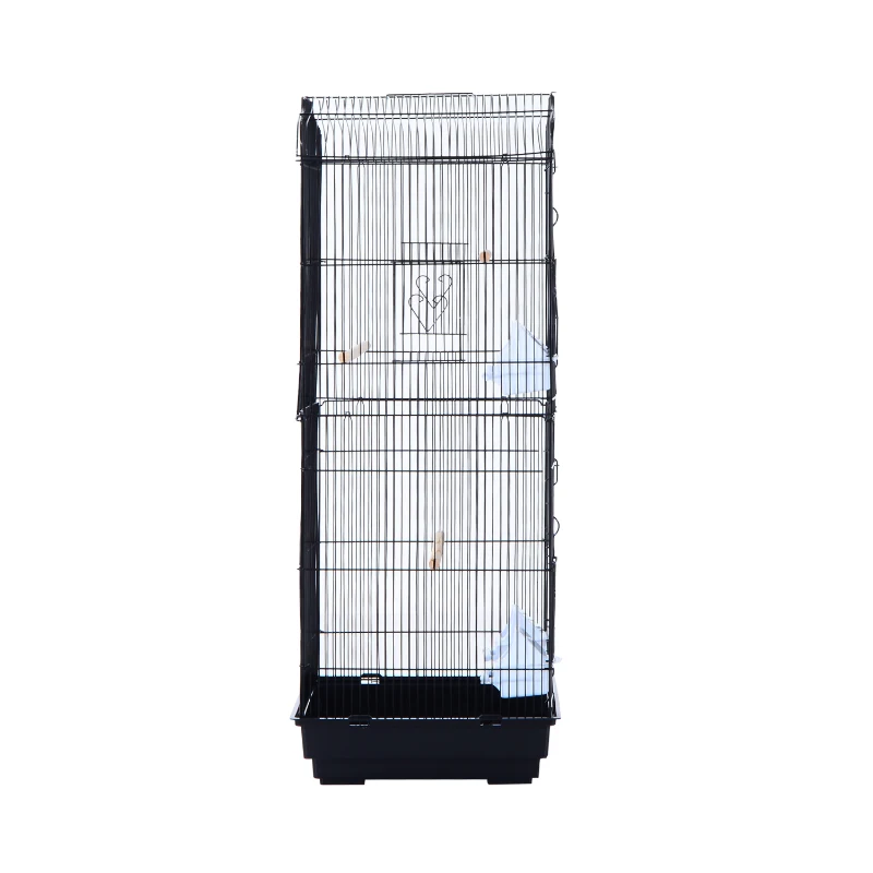 PawHut Gaiola para Aves com 2 portas, 4 poleiros de madeira e 4 recipientes de plástico Estrutura Aço 47,5x36x91 cm