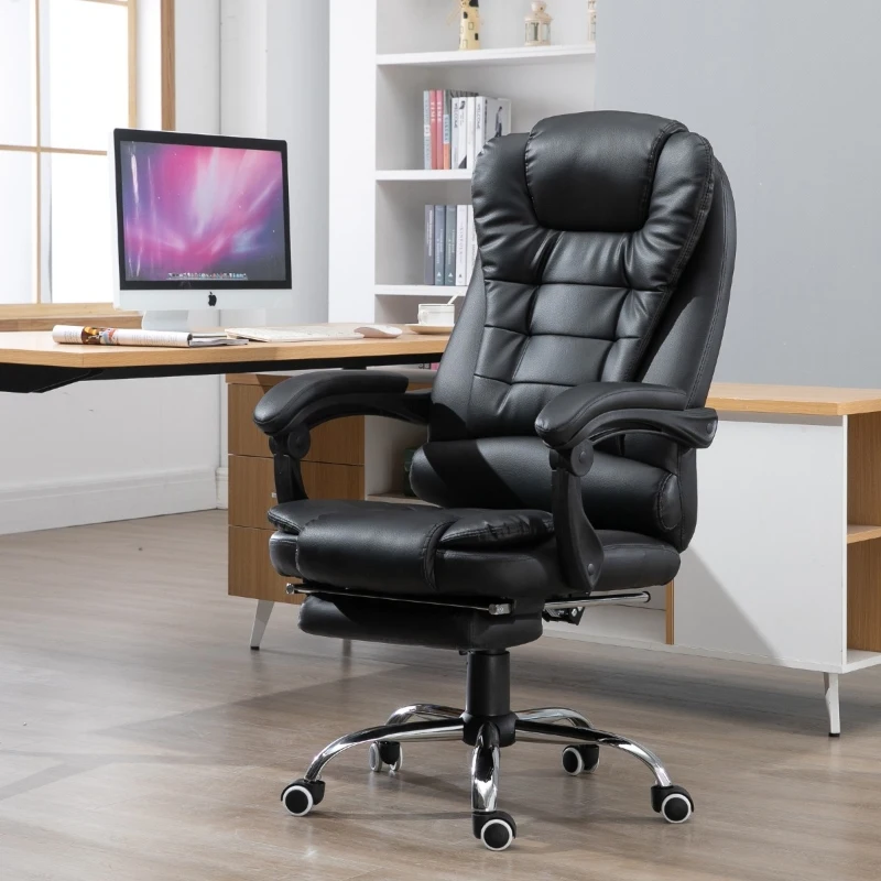 HomCom Cadeira de Escritório Ergonómica Reclinável 145° e Giratória 360º com pousa-pés - 64,5x69x117-127cm