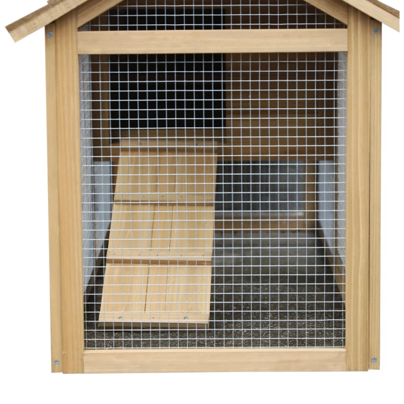 PawHut Galinheiro de Madeira de Abeto para Exterior Gaiola para 2-3 Galinhas com Cercado de Arame Teto Abatível Caixa Ninho Bandeja Removível e Rampa 150,5x54x87cm Natural