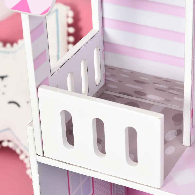 HOMCOM  2 em 1 binquedo de cozinha Casa de bonecas 3 andares com 12 acessórios incluidos para crianças acima de 3 anos  60x 48x 106 cm rosa