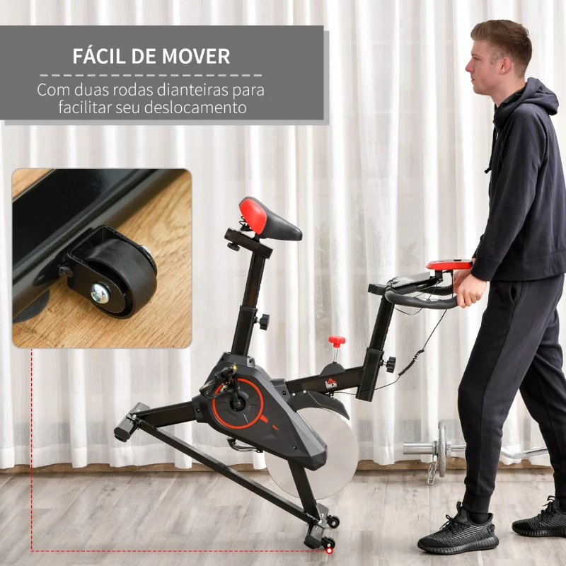 HOMCOM Bicicleta Estática Spinning com Monitor LCD Volante de Inércia de 6kg Assento e Guidão com Altura Ajustável Resistência Regulável 85x46x114cm Preto e Vermelho