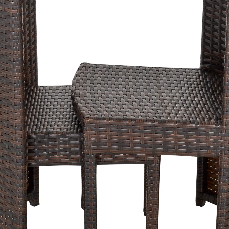 Outsunny Conjunto de móveis de jardim de vime 3 peças com 1 mesa de centro e 2 cadeiras com almofadas para terraço  Fácil armazenamento Aço Marrom