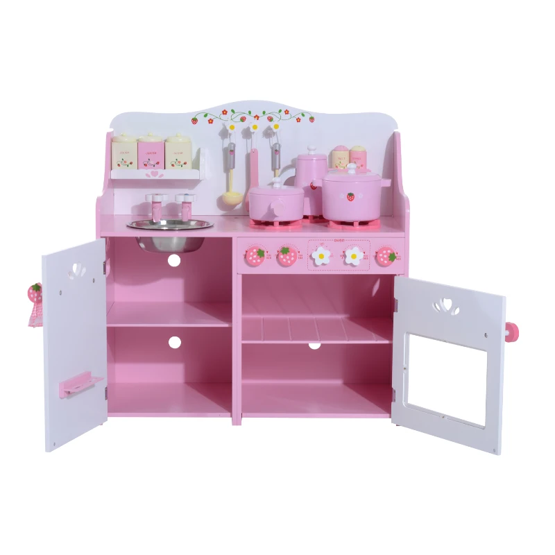 HomCom Cozinha de Brincar de Madeira para Crianças +3 Anos com Acessórios Multicor - 60x30x62cm