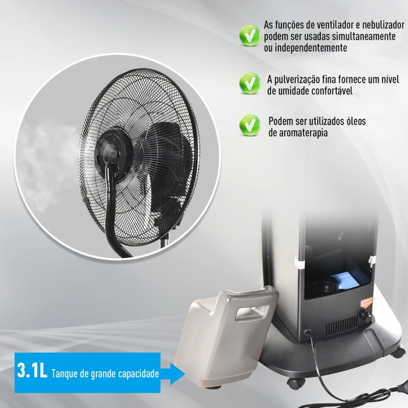 HOMCOM   Ventilador   Nebulizador de 3 potências   Desligamento automático multidirecional