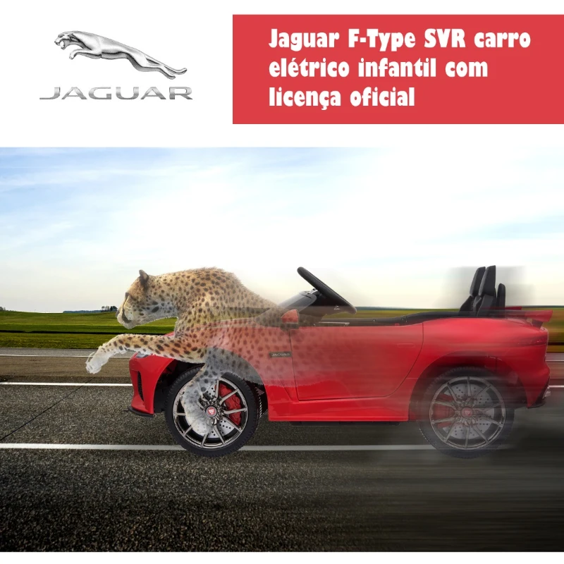 HOMCOM Jaguar F-Type SVR Carro de brinquedo elétrico para crianças acima de 3 anos com controle remoto com música e luzes  6V Carga 25kg 110x65x48cm  Vermelho