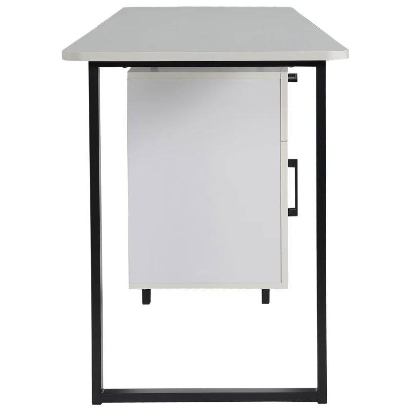 HOMCOM Secretária para escritório com gaveta e armário com prateleira ajustável Mesa multifuncional para computador com borda redonda 150x60x76 cm Branco