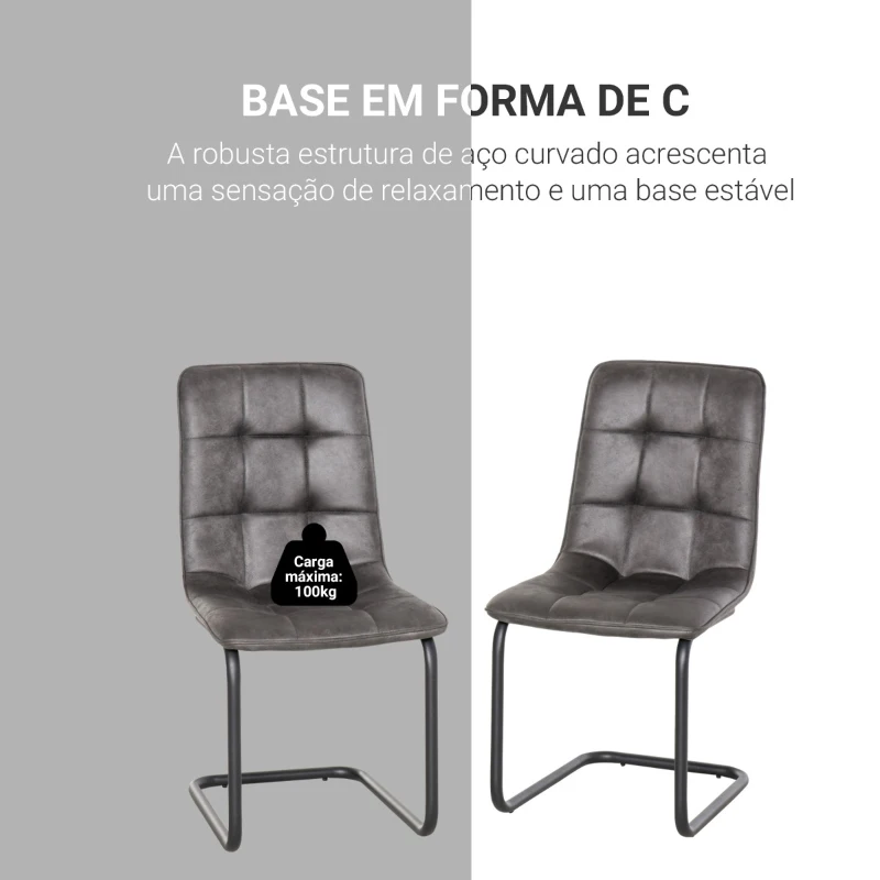 HOMCOM Conjunto de 2 Cadeiras Cantilever de Sala de Jantar Estofadas em Pelúcia com Assento e Encosto Acolchoados Pés de Metal 57x45x88cm Cinza Escuro