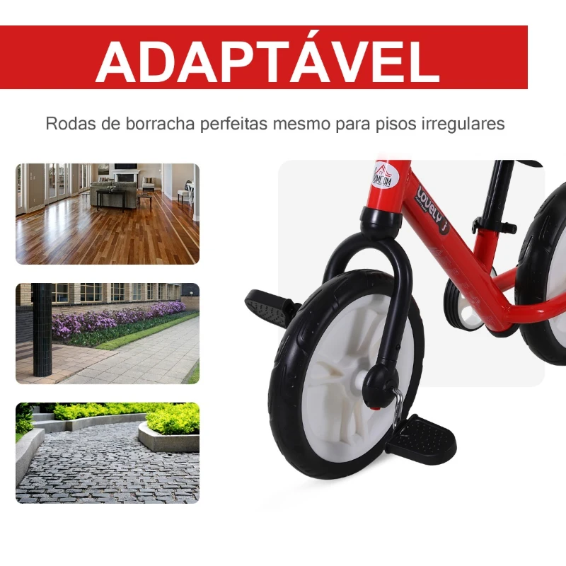 HOMCOM Bicicleta Balance com pedais e rodas removíveis Assento ajustável 33-38cm Crianças +2 Anos Carga 25kg Cor vermelha