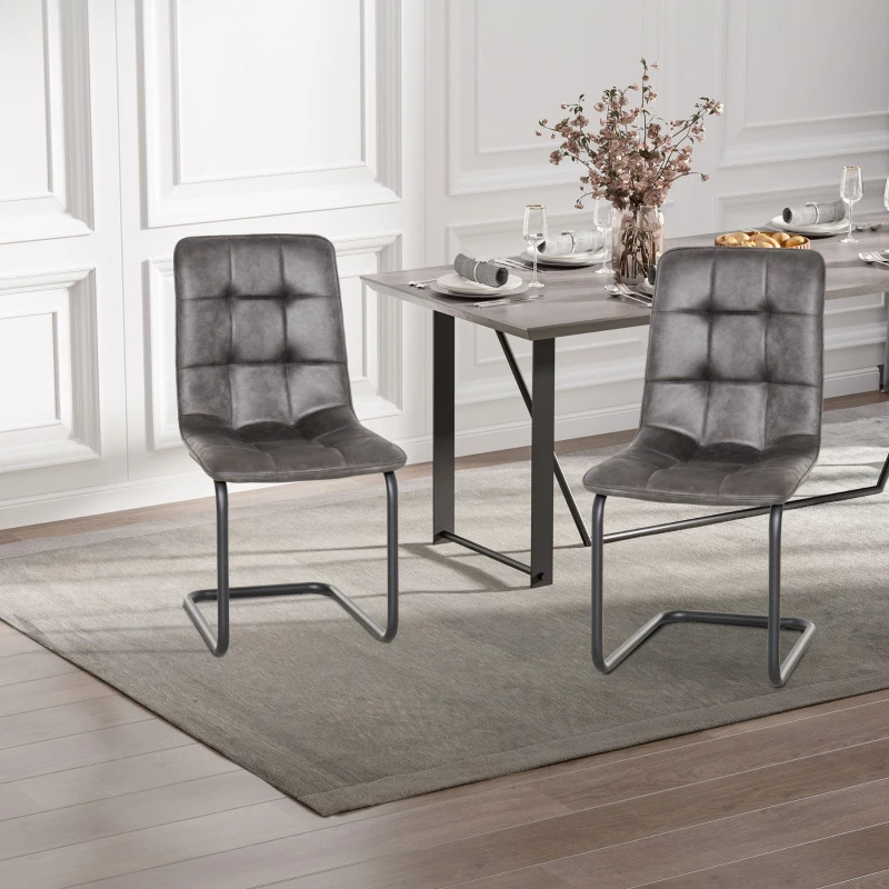 HOMCOM Conjunto de 2 Cadeiras Cantilever de Sala de Jantar Estofadas em Pelúcia com Assento e Encosto Acolchoados Pés de Metal 57x45x88cm Cinza Escuro
