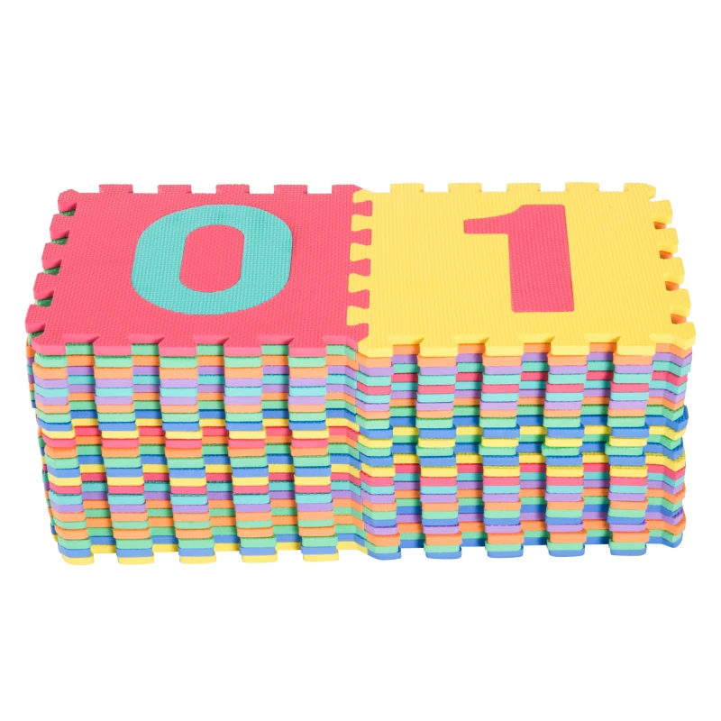 HOMCOM 48 peças Tapete Puzzle para Crianças 31x31x1cm com 26 letras números e tipos de figuras geométricas Tapete macio 4.32㎡ Multicor