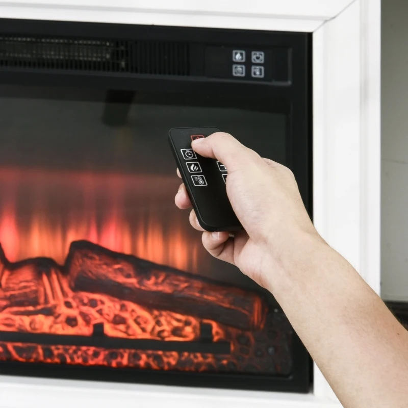 HOMCOM Lareira de parede elétrica Potência 1800W Efeito de chama de LED com controle remoto Temporizador e termostato 79x27x62,4 cm branco