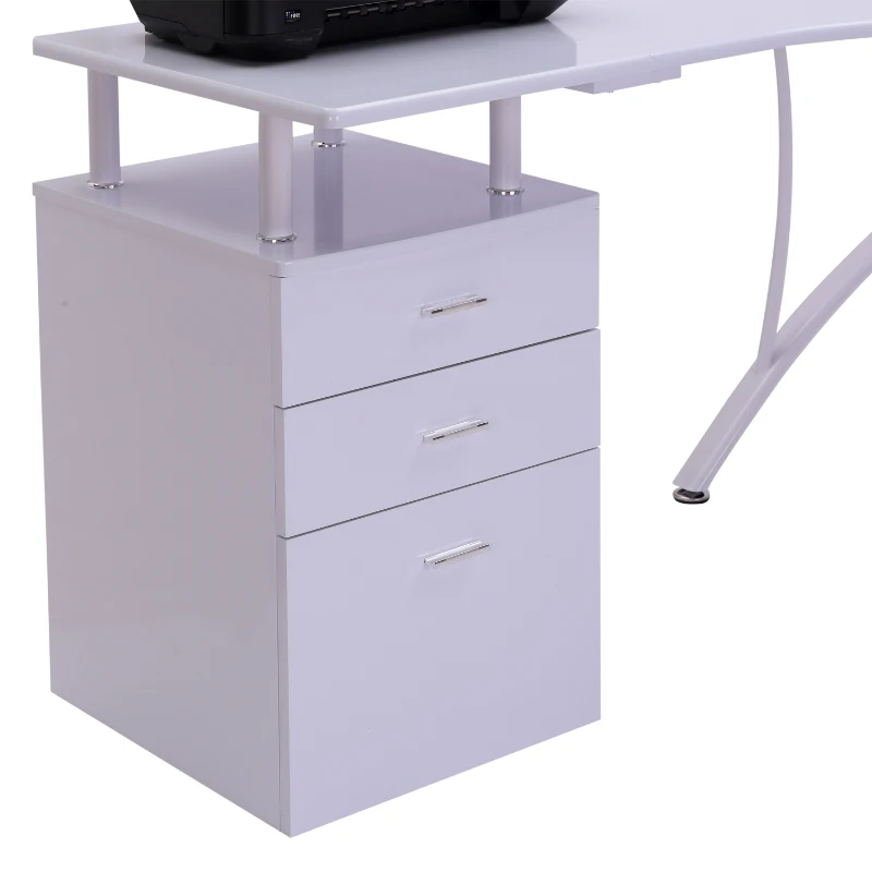 HomCom Secretária para Computador com Gavetas - Cor: Branco - 151,5x143,5x76 cm