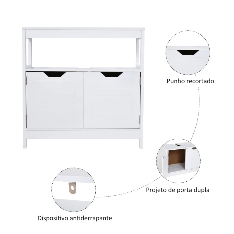 Kleankin Armário Sob Lavatório com Prateleira Anti-Inclinação 60x30x60 cm Branco