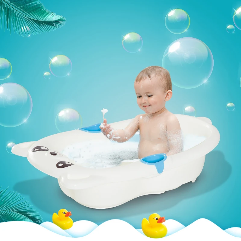 HomCom Banheira pare Bebé Banho de Ducha de Crianças Recém Nascidos 0-3 Anos 30L Portátil e Segura Certificado EN71-1-2-3 Material PP Azul - 95x55x23cm