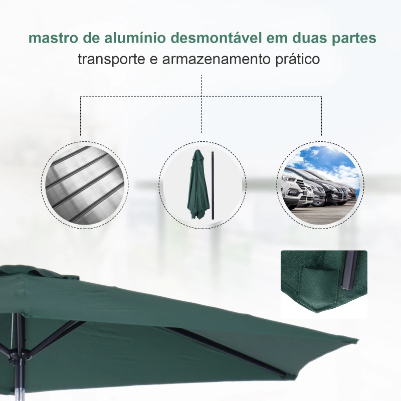 Outsunny Chapéu de Sol de Jardim Ø270x235cm Chapéu de Sol de Alumínio Reclinável com Manivela e 6 Hastes para Terraço Exterior Balcão Verde