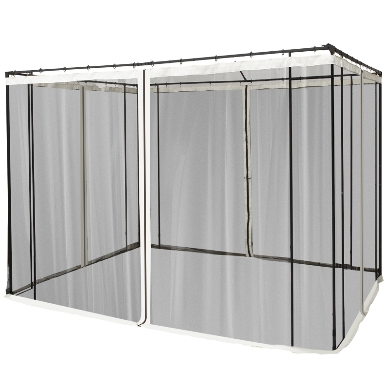 Outsunny 4 Painéis Laterais 302x207 cm para Tenda de Jardim Mosquiteira com Zíperes e Anéis Preto