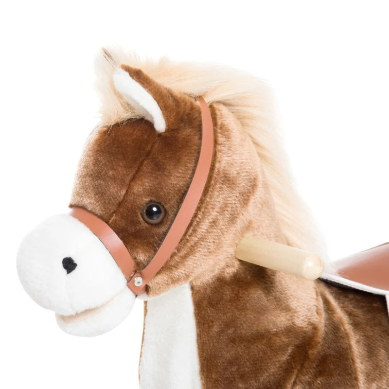 HOMCOM Brinquedo De Pelúcia Caballito  Gangorra de Cavalo Brinquedo de Baloiço de Madeira para Crianças +3 Anos 74x33x62cm