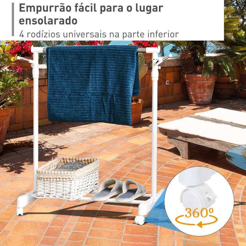 HOMCOM Charriot com Altura Ajustável Cabide com Rodas Portátil Prateleira Inferior Aço 68,5x42x87-145cm Branco e Prata