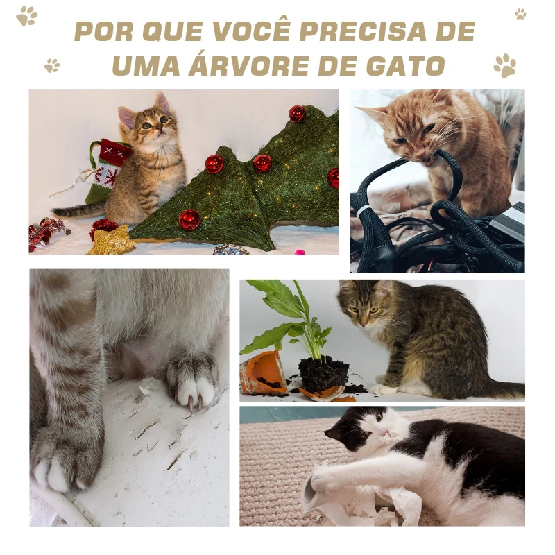 PawHut Árvore arranhador para gato com poste cama plataforma com cobertor veludo de sisal 50x50x100cm bege