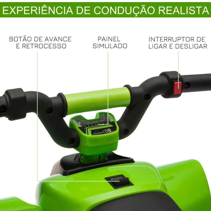 HOMCOM Quadriciclo Elétrico para Crianças de 18-36 Meses Quadriciclo a Bateria 6V com Avance e Retrocesso 72x40x45,5cm Verde