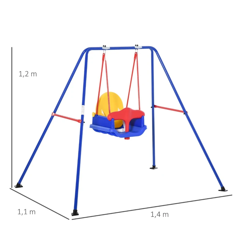 Outsunny Baloiço para crianças acima de 6 meses com suporte de metal e cinto de segurança com fivela para exterior máx. 30kg 140x110x120cm Multicolor
