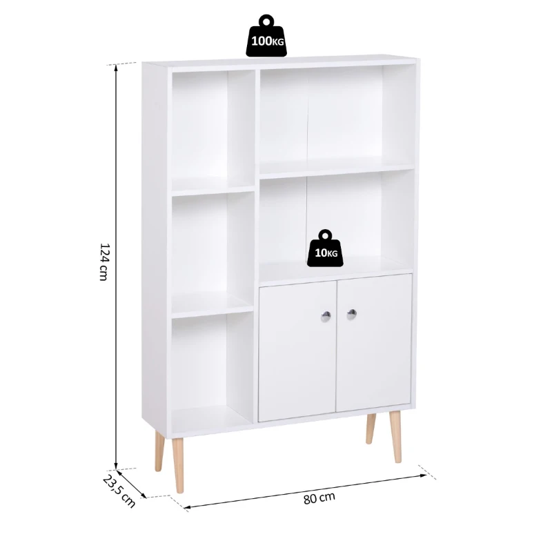 HOMCOM Estantes de Livros Estante de Madeira 5 Prateleiras 2 Portas Biblioteca Organizadora para Casa e Escritório Branco