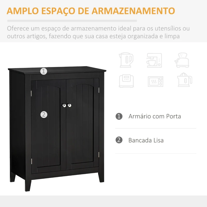 HOMCOM Aparador de Cozinha Móvel Auxiliar de Armazenamento com 2 Portas e Prateleiras Ajustáveis para Sala de Estar Entrada 70x30x90cm Preto