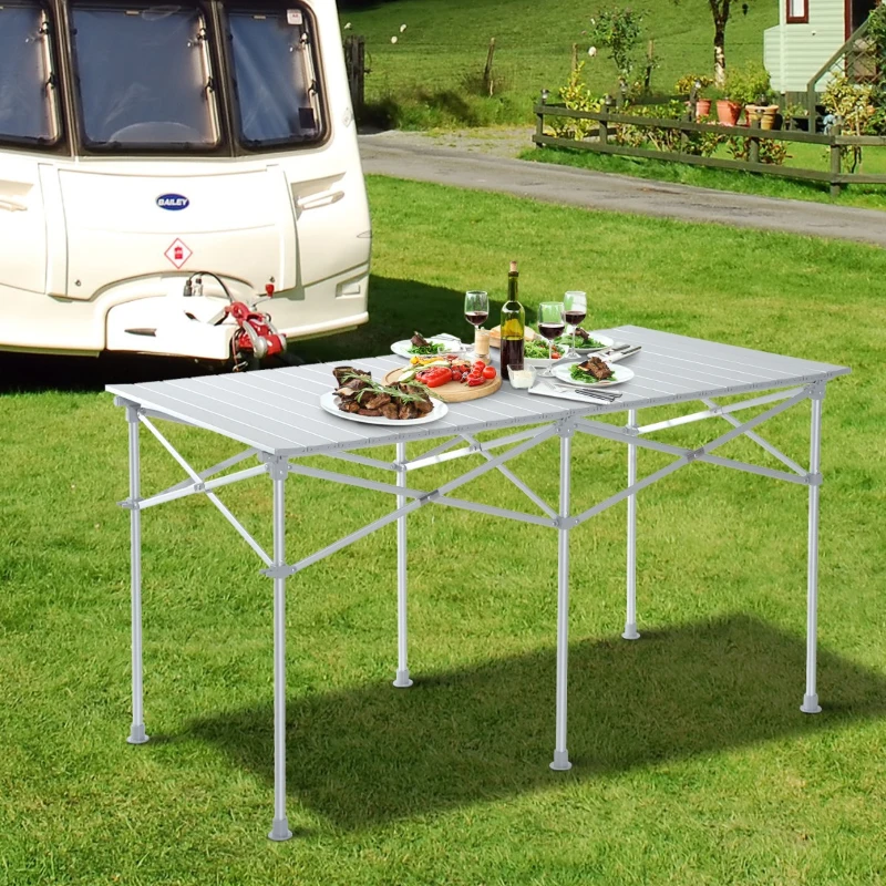HomCom Mesa Dobrável para Terraço ou Jardim - Cor Prata - Material de Alumínio - 124x70x68cm