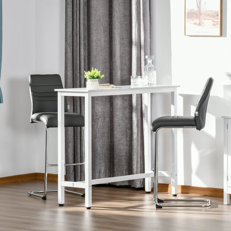 HOMCOM Mesa de Bar Mesa Alta com Bancada de Efeito Marmorizado e Pés de Metal Estilo Moderna para Cozinha Bistro Cafeteria 120x40x100cm Branco