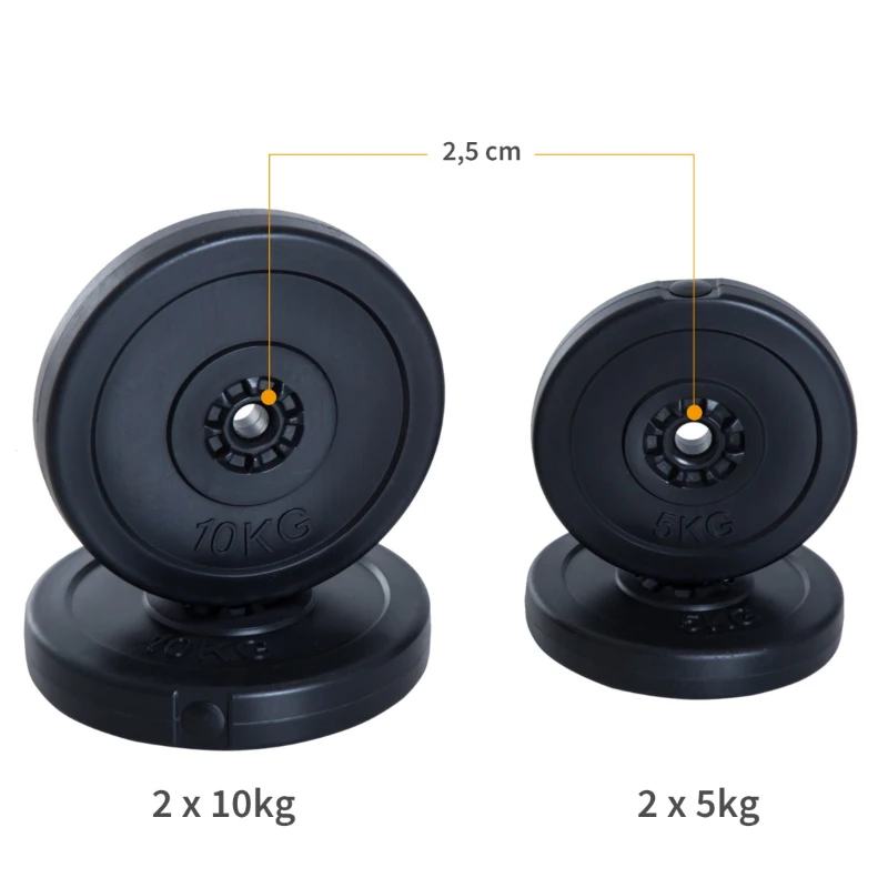 HOMCOM Conjunto de 4 discos de peso de 5 kg e 10 kg com orifício de Ø25 mm preto