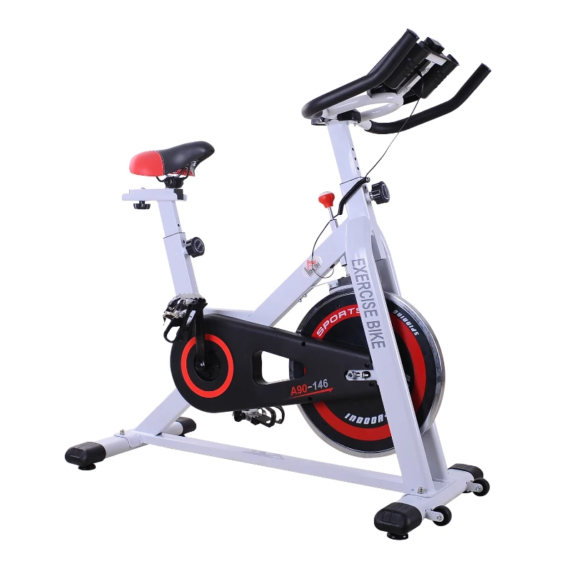 HomCom Bicicleta Estática de Spinning Bicicleta de Fitness Ecrã LCD Assento e Guiador Ajustável Resistência Regulável Carga 120kg 107x48x100cm Aço Branco